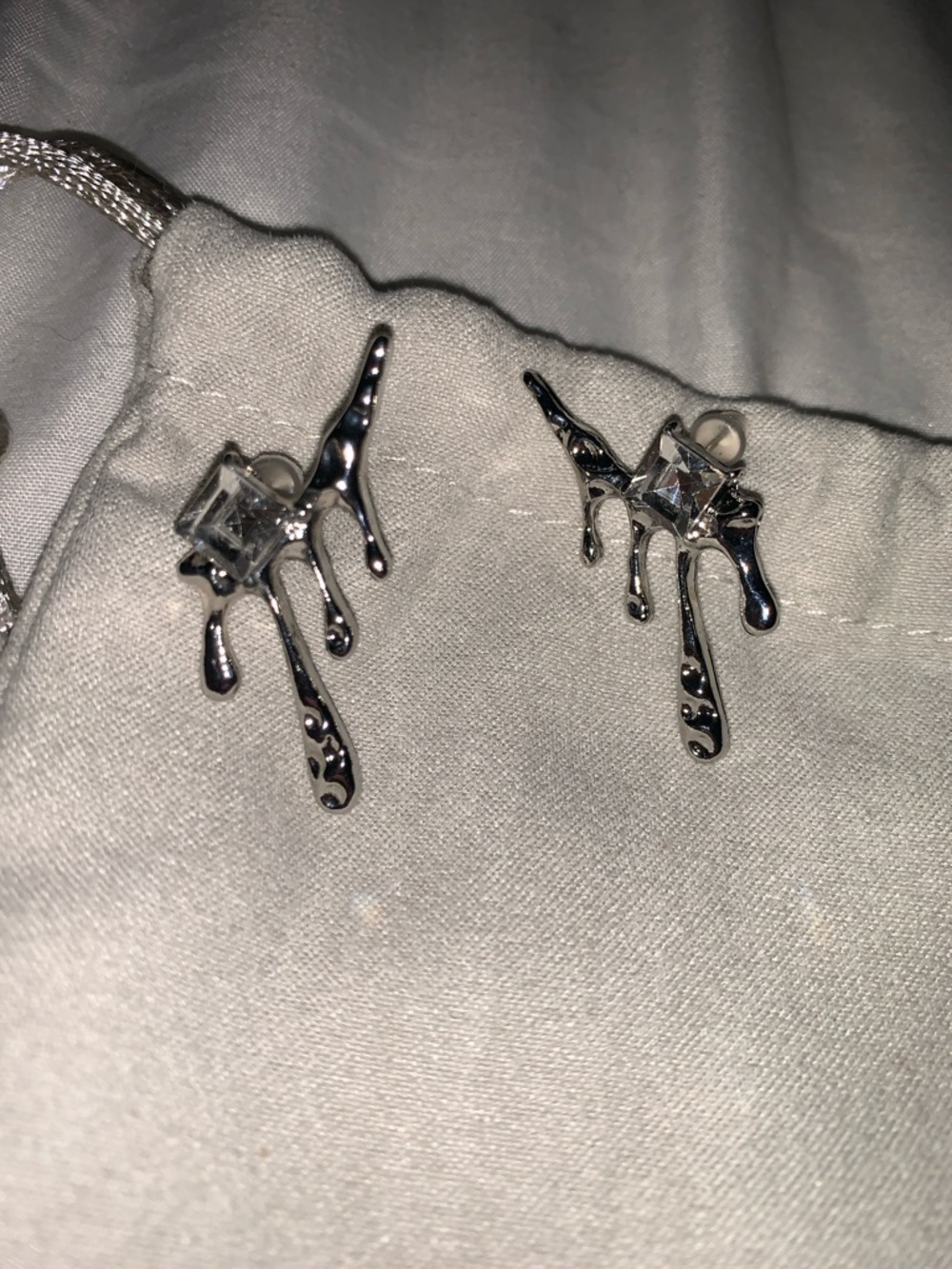 NEW Earrings Drip Drop Drippy Molten Metal CZ UNIQUE Jewelry J16